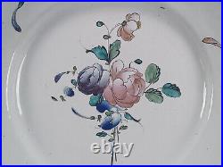 Late 18th Century Strasbourg French Faience Hand Painted Floral 9 1/8 Inch Plate