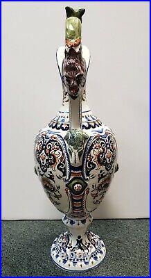 Late 19th Century French Rouen Faience Porcelain Floral Motifs Ewer