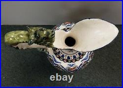 Late 19th Century French Rouen Faience Porcelain Floral Motifs Ewer