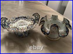 Le Havre Antique French Faience Pottery Jardiniere Lot Of 2 Plates Bowls