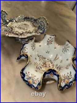 Le Havre Antique French Faience Pottery Jardiniere Lot Of 2 Plates Bowls