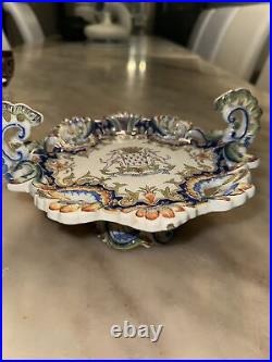 Le Havre Antique French Faience Pottery Jardiniere Lot Of 2 Plates Bowls