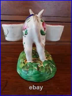 Lovely Antique Figurine Donkey Double Salt Faience Desvres Quimper Style