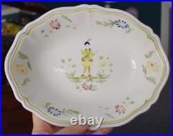 Lovely Older Mark Hnd Ptd French Faience Lonchamp Moustiers Oval Vegetable Bowl