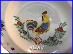 Luneville K&G French Handpainted Faience Rooster Plates Set of Three c. 1892