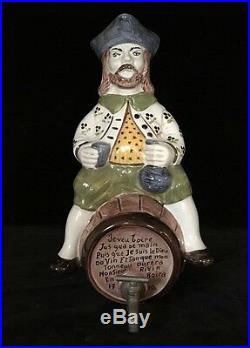 MAN ON BARREL Desvres French Faience DECANTER, Antique Bottle TOBY JUG c1910