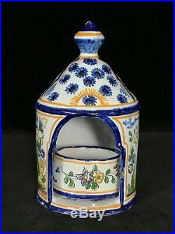 MONTAGNON Lantern & Candleholder Antique French Faience Nevers Art Pottery c1890