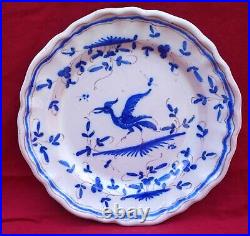 Martres Tolosane Matet French Hand Painted Faience Cobalt Blue Ibis Heron Plate