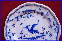 Martres Tolosane Matet French Hand Painted Faience Cobalt Blue Ibis Heron Plate