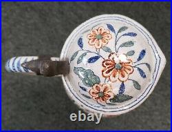 Mid 18th Century French Faience Pottery Bird/Floral Motifs Lidded Pitcher