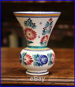 Mid-20th Century French Hand Painted Faience Vase Signed HB Quimper