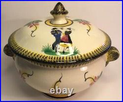 Mid Century Quimper French Faience Covered Tureen c. 1922-1968 Dancing Bretonnes