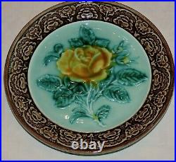 Mint Antique French Majolica plate with yellow rose
