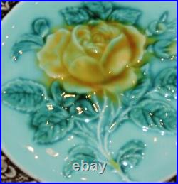 Mint Antique French Majolica plate with yellow rose
