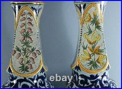 Museum Quality Pair Large VASES FRENCH Faience HB QUIMPER RARE Double Scenes