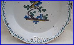 Nevers French Hand Painted Faience Couple Dove Decorative Plate Late 18th C