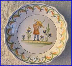 Nevers Style French Hand Painted Faience, Decorative 9 Deep Plate, Antique