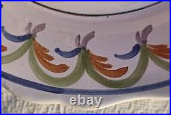 Nevers Style French Hand Painted Faience, Decorative 9 Deep Plate, Antique