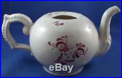 Nice Antique 18thC French Faience Puce Flowers Teapot Porcelaine Tea Pot France