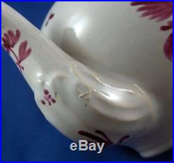 Nice Antique 18thC French Faience Puce Flowers Teapot Porcelaine Tea Pot France