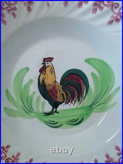 OLD FRENCH faience DEEP PLATE MOULIN DES LOUPS end 19th C COCKEREL ROOSTER