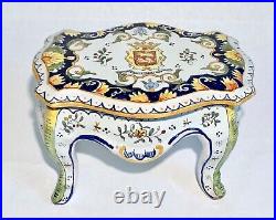 OLD ROUEN French (pre 1920) Jules Verlingue Faience Crest Box + Lid Chest Table