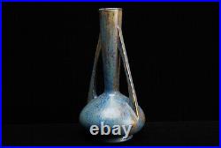 Old Antique Art Nouveau Grès de PIERREFONDS Blue Crystalline French Vase faience