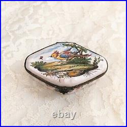 Old Antique French Faience-Aprey c. 1750s Trinket Hinged Box Hand Painted