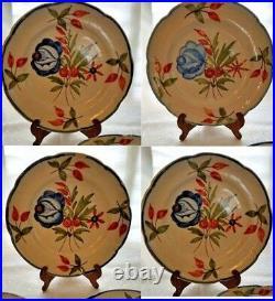 Old Antique French Floral Faience Plates Set of 4 Estate