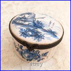 Old Antique French Veuve Perrin Marseille Faience Hinged Box Hand Painted C. 1770