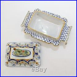 Old or Antique Desvres French Faience Pottery Covered Sardine Box majolica PT