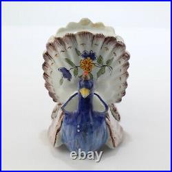 Old or Antique Figural French Faience Pottery Peacocks Double Salt Cellar PT