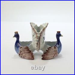 Old or Antique Figural French Faience Pottery Peacocks Double Salt Cellar PT