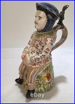 Old or Antique French Faience Full Figural Toby Jug Rouen Quimper PT
