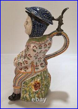Old or Antique French Faience Full Figural Toby Jug Rouen Quimper PT