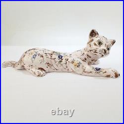 Old or Antique French Faience Pottery Cat Wall Pocket or Vase PT