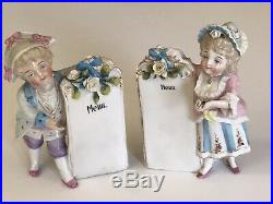 PAIR Antique FRENCH Faience Restaurant MENU Board Stand BOY & Girl HAND Painted