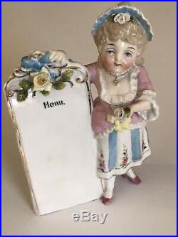 PAIR Antique FRENCH Faience Restaurant MENU Board Stand BOY & Girl HAND Painted
