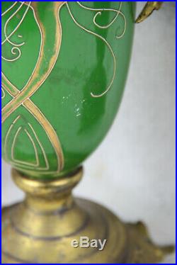 PAIR French antique Faience porcelain Green art nouveau cassolettes vases
