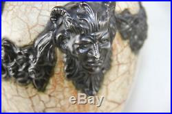 PAIR XL ceramic Faience craquele VASES satyr devil heads 1930 French