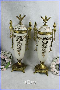 PAIR XL french antique art nouveau faience Vases urns