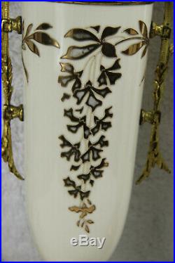 PAIR XL french antique art nouveau faience Vases urns