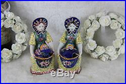 PAIR antique Desvres faience French Mustard Pots kitchen tableware