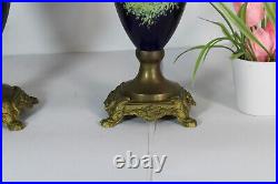 PAIR antique French faience romantic victorian scene Candelabras candle holders