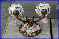 PAIR vintage French porcelain faience Wall lights sconces rose flowers