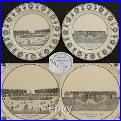 Pair Antique French Creil Faience 8 1/4 Cabinet Plates, Paris Grand Tour Scenes