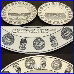 Pair Antique French Creil Faience 8 1/4 Cabinet Plates, Paris Grand Tour Scenes