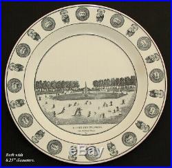 Pair Antique French Creil Faience 8 1/4 Cabinet Plates, Paris Grand Tour Scenes