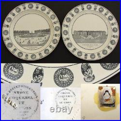 Pair Antique French Creil Faience 8 1/4 Cabinet Plates, Paris Grand Tour Scenes