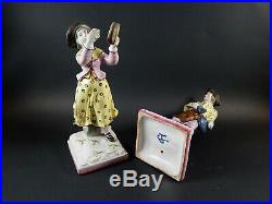 Pair Antique French Strassburg or European Faience Dancing Gypsy Figures 19th C